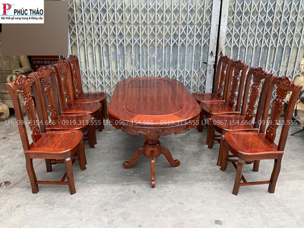 Bàn ghế ăn cây đàn hình bầu dục