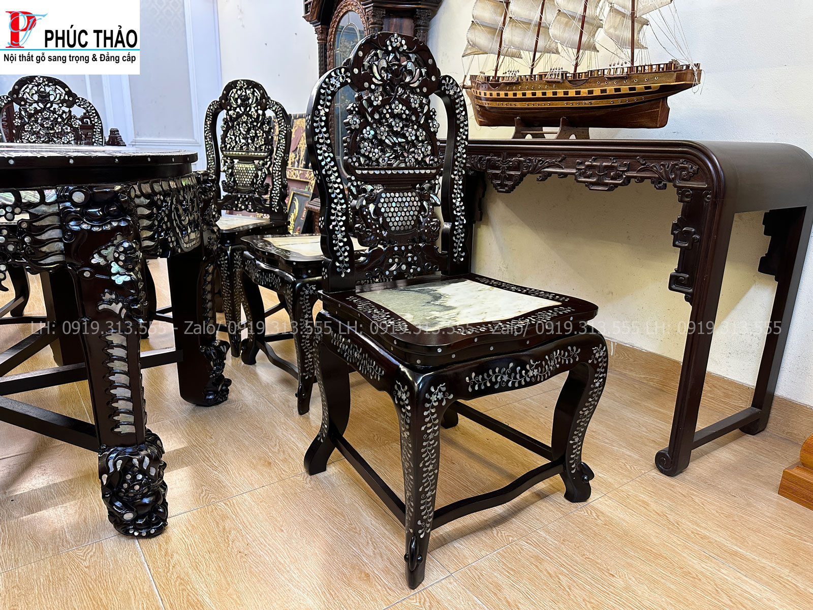 Chi tiết bộ bàn ăn cẩn ốc xà cừ 7 món Chi tiết bộ bàn ăn cẩn ốc xà cừ 7 món
