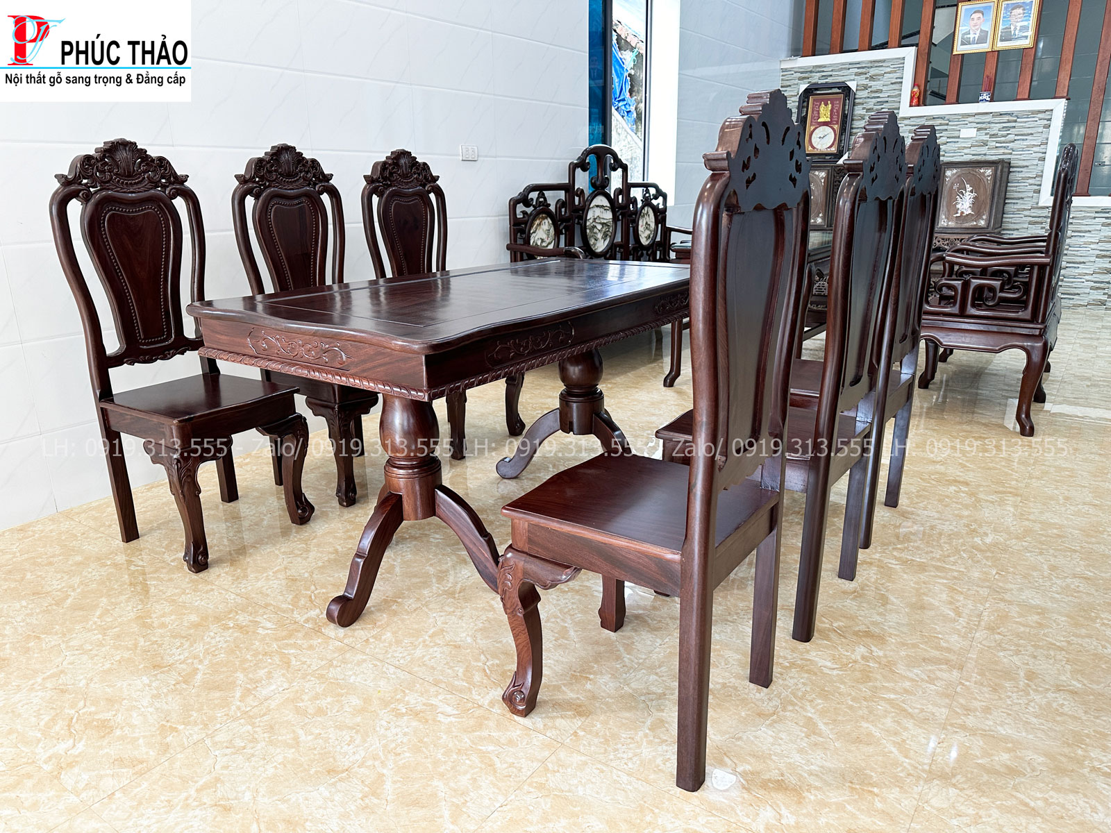 Bộ bàn ăn vuông gỗ hương