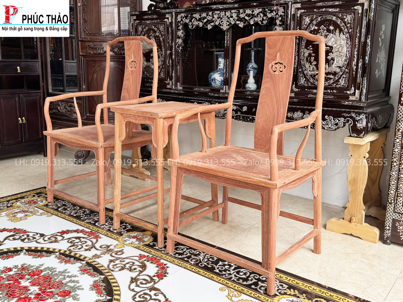Bộ bàn trà 3 món ghế chữ A gỗ gõ – Điểm nhấn đầy tinh tế