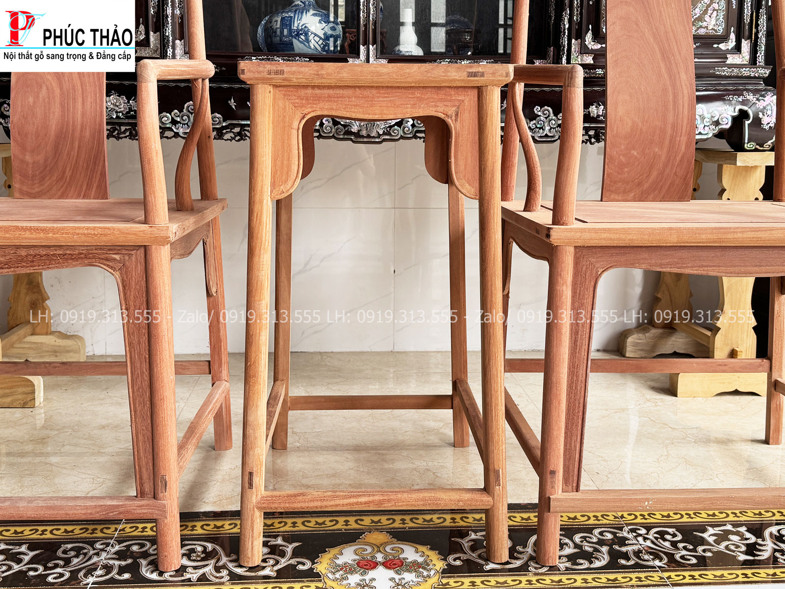 Bộ bàn trà 3 món ghế chữ A gỗ gõ – Điểm nhấn đầy tinh tế