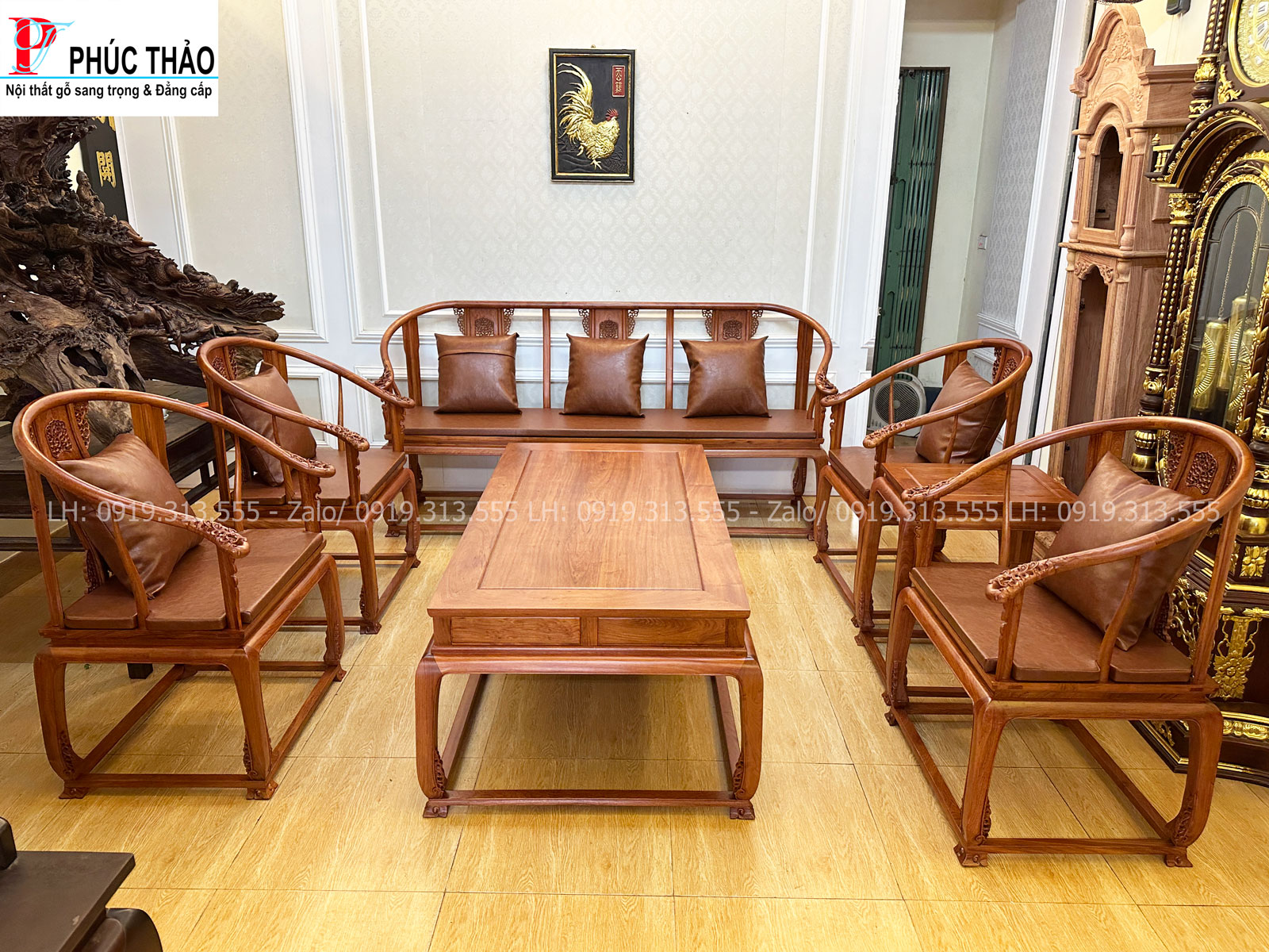 bàn ghế minh đế 9 món gỗ hương