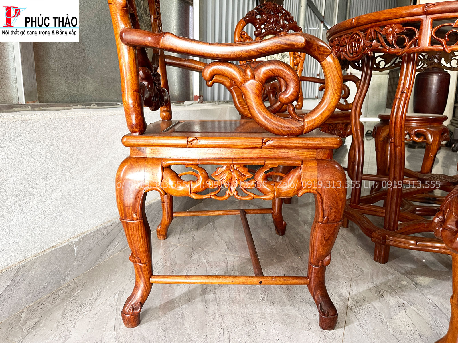 Hình ảnh chi tiết bộ bàn ghế trúc dưa gỗ gụ Quảng Bình 