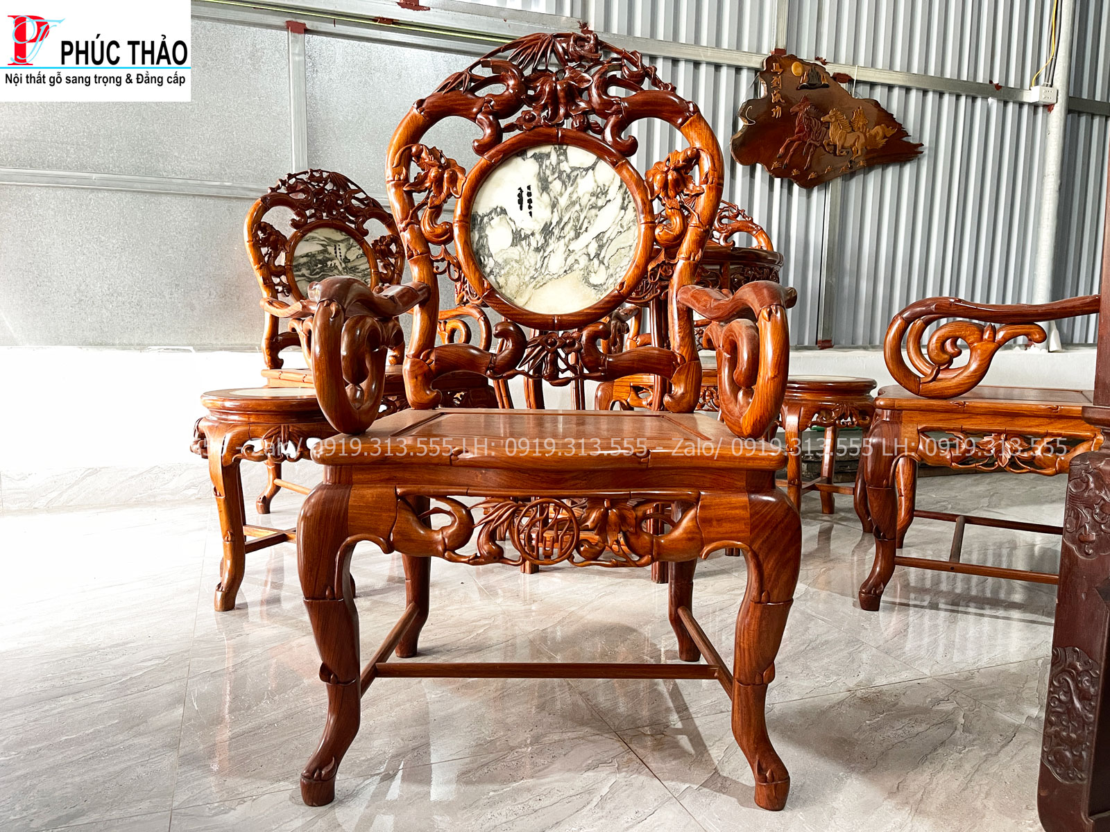 Hình ảnh chi tiết bộ bàn ghế trúc dưa gỗ gụ Quảng Bình 