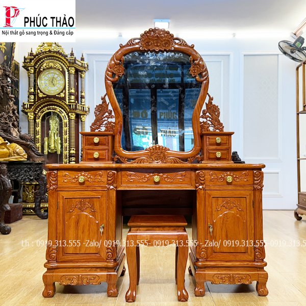 Bàn Trang Điểm Gỗ Hương Chạm Hoa Hồng 