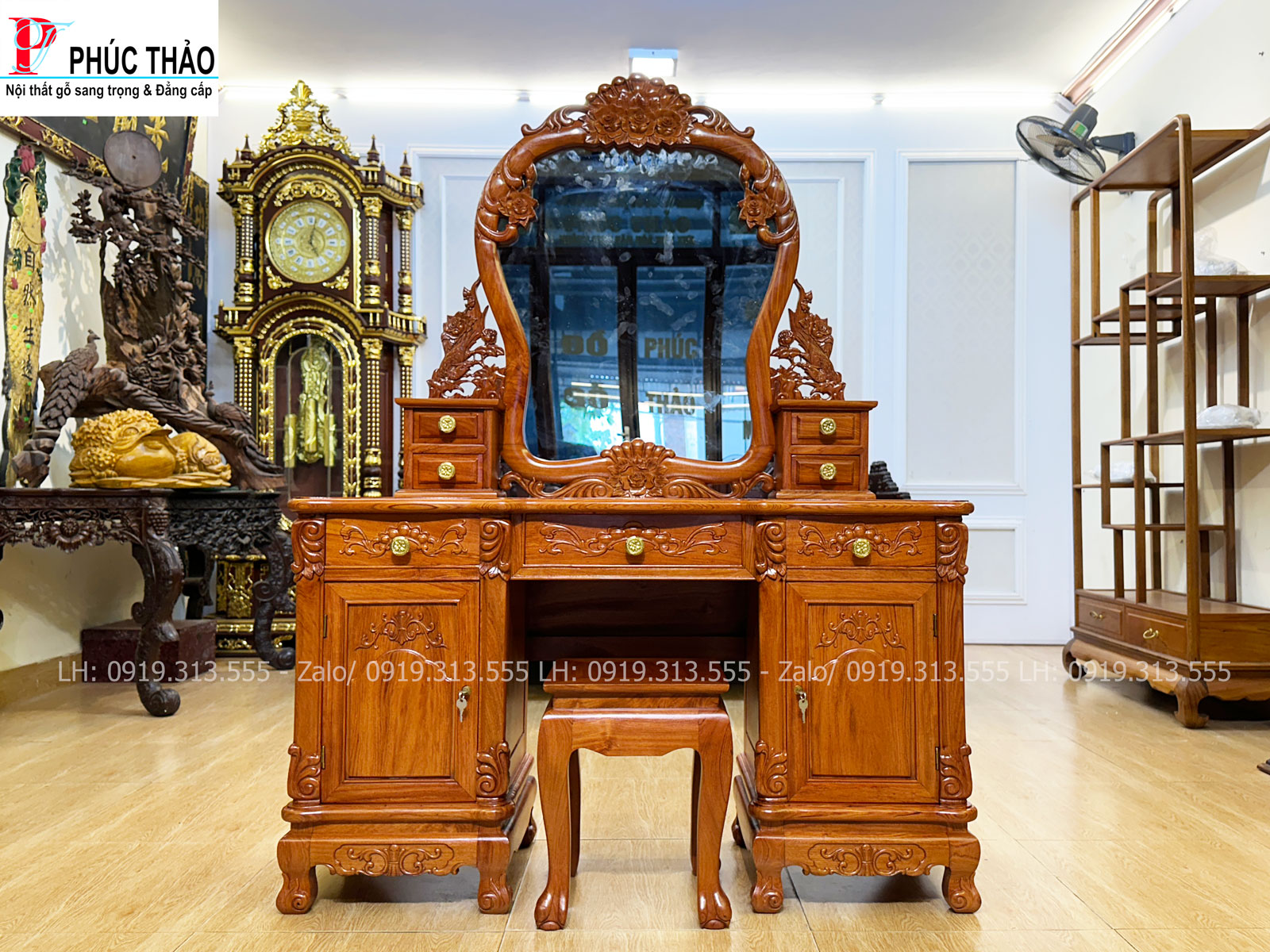 Thông tin kích thước bàn trang điểm chạm hoa hồng