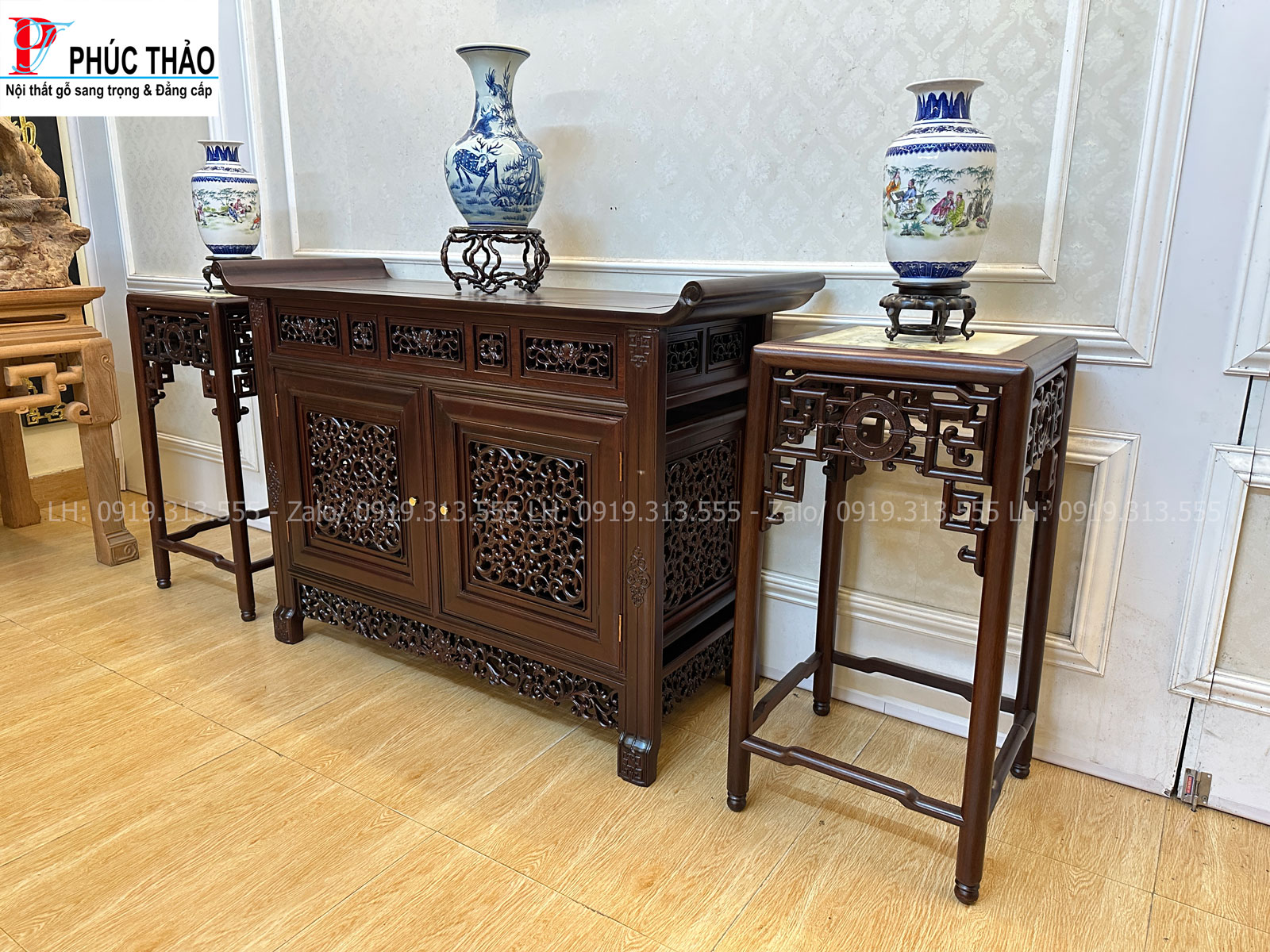 Thông tin kích thước bộ 3 món bàn đôn gỗ gụ