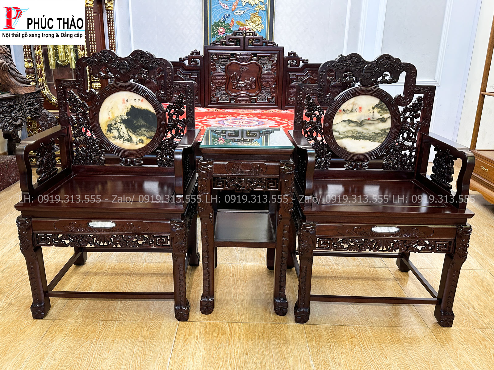Thông tin kích thước bộ bàn trà ghế vách chạm dắt