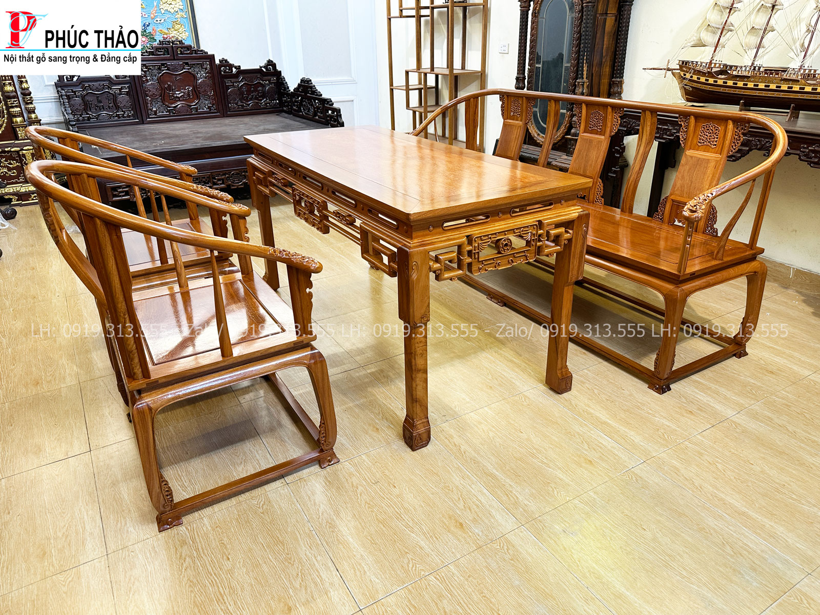 Thông tin kích thước bàn trà ghế minh đế gỗ gõ