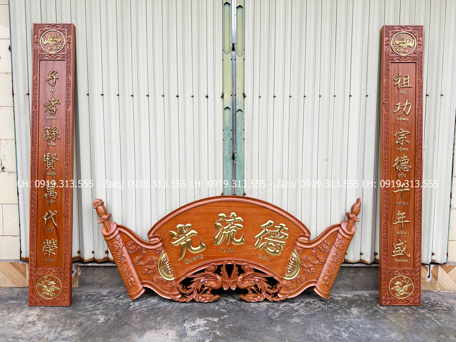 cuốn thư câu đối gỗ gõ