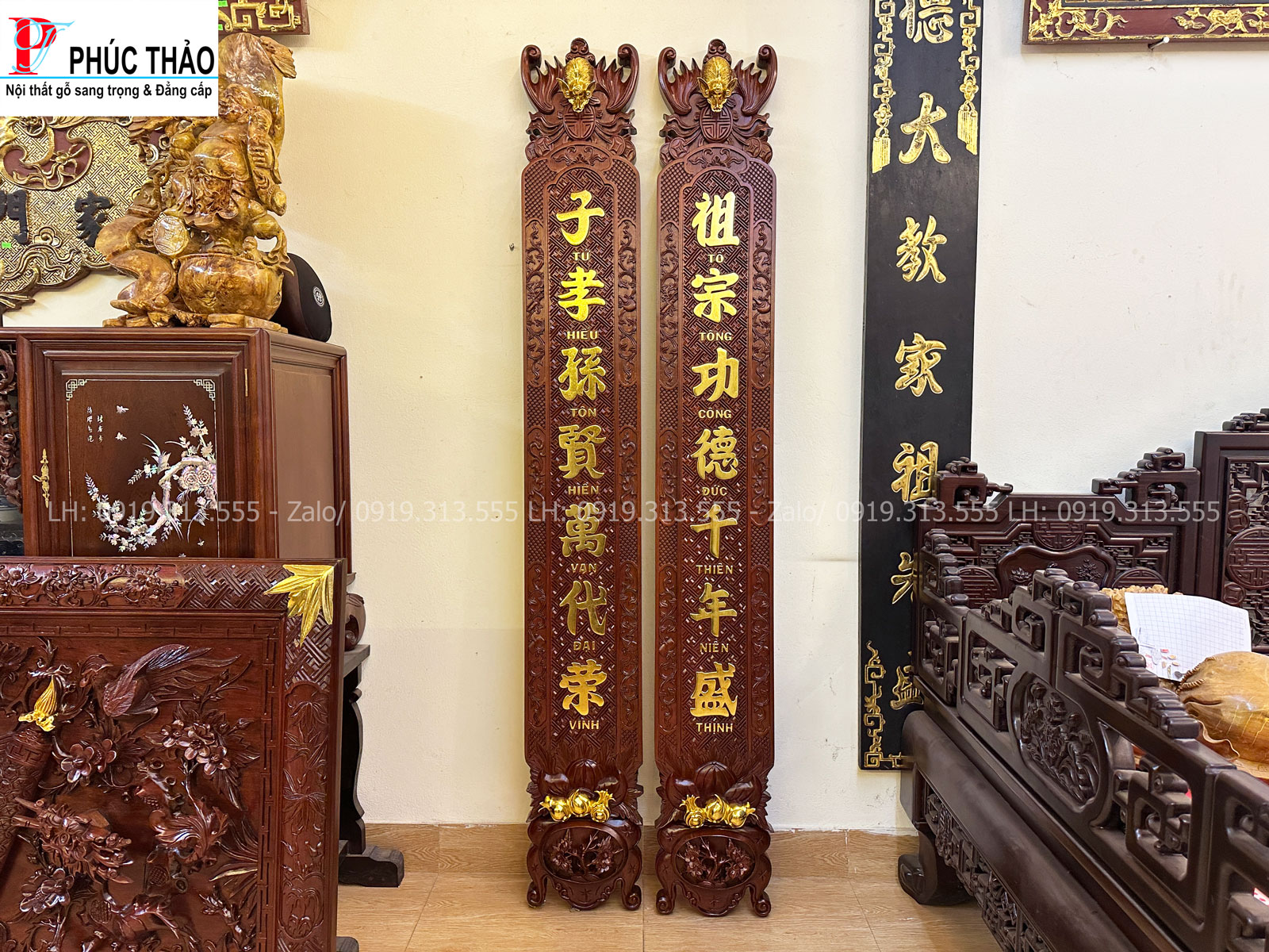 Điểm đặc sắc trong thiết kế của bộ câu đối đại tự lồng cuốn thư