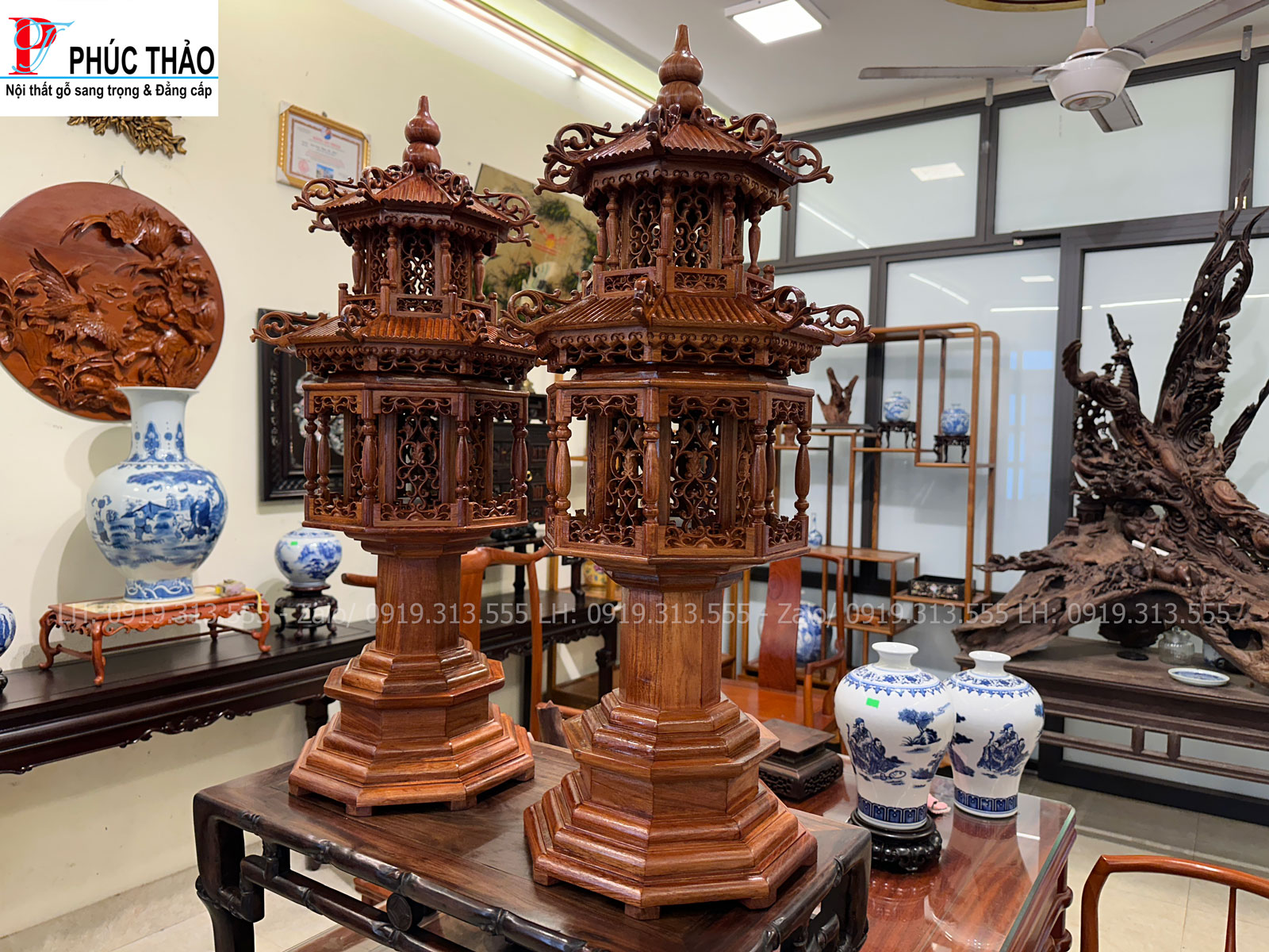 Thông tin kích thước đèn thờ 2 tầng gỗ hương