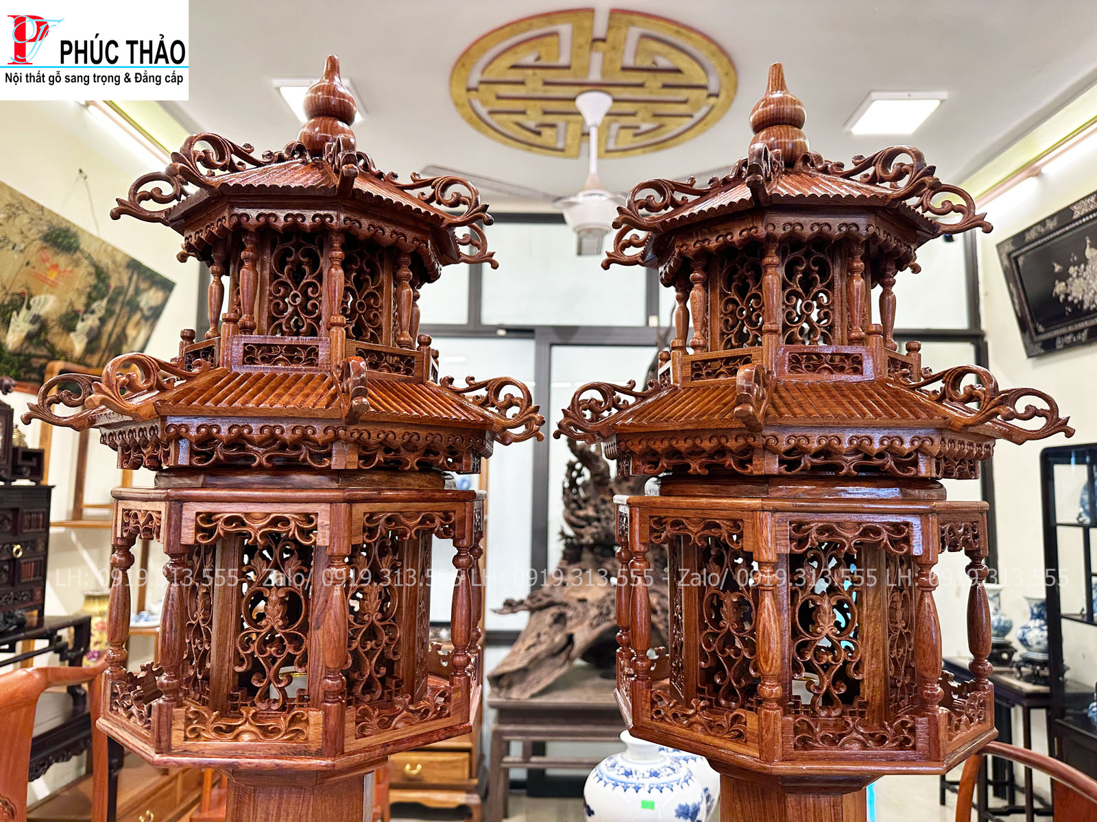 Thông tin kích thước đèn thờ 2 tầng gỗ hương