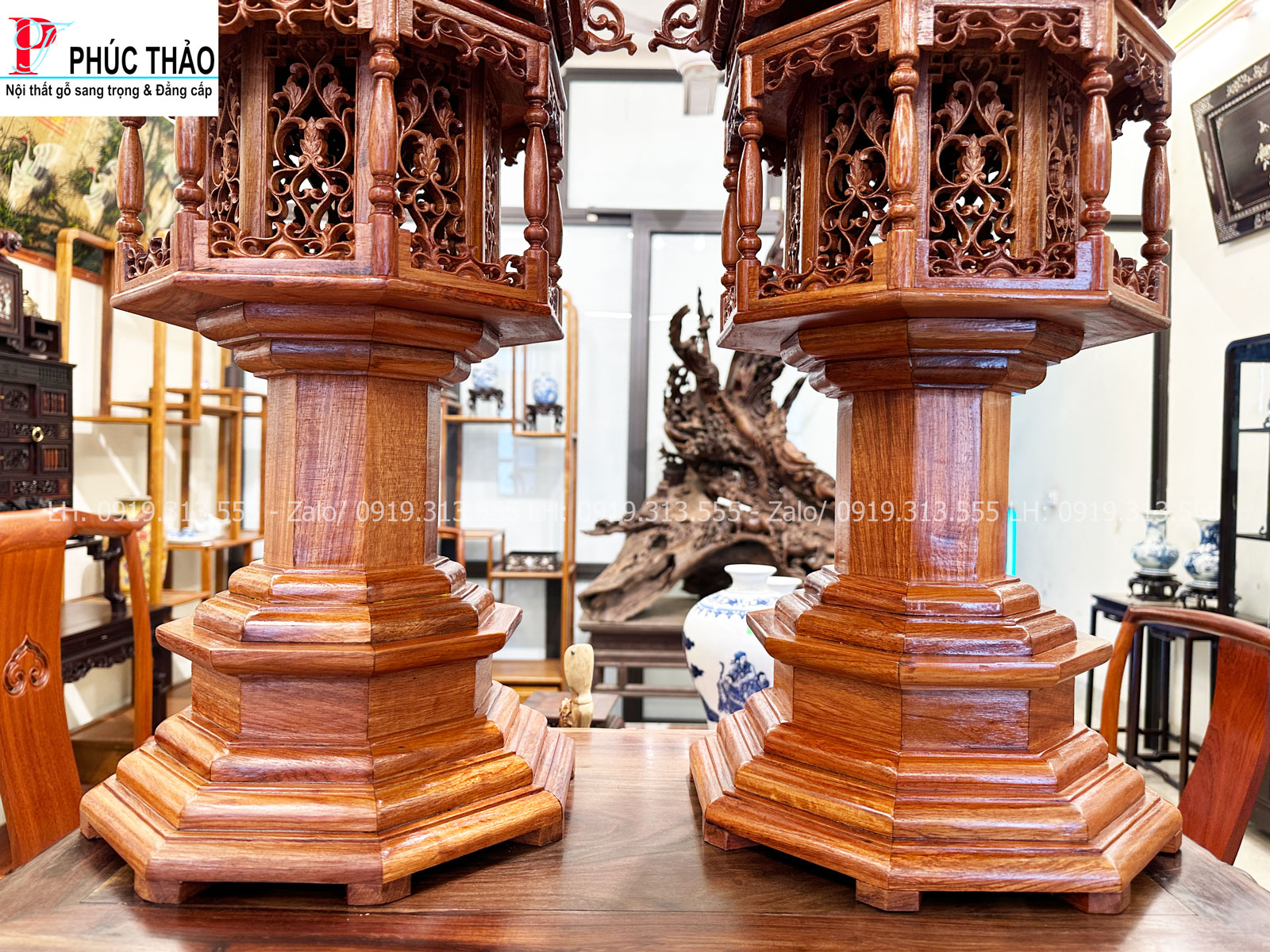 Đèn tháp 2 tầng gỗ hương – Thiết kế độc đáo ,giàu ý nghĩa