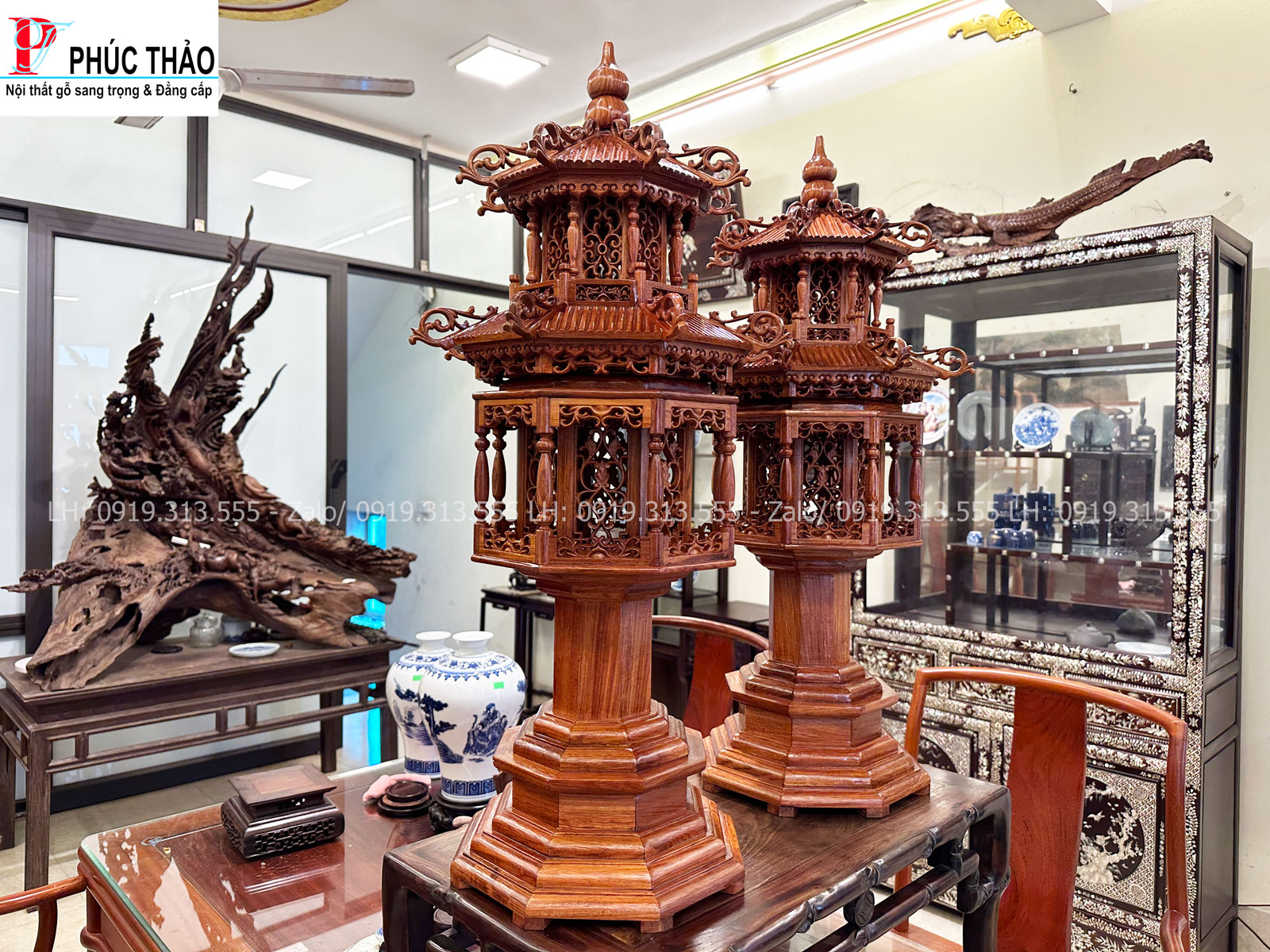 Đèn tháp 2 tầng gỗ hương – Thiết kế độc đáo ,giàu ý nghĩa
