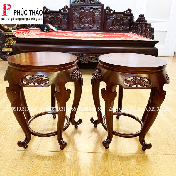 Đôn Tròn Gỗ Gụ Chân Cong 