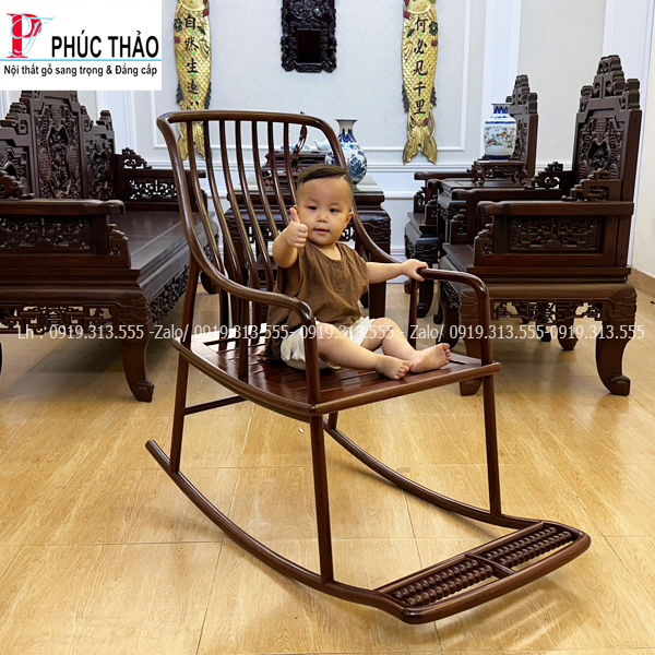 Ghế Bập Bênh Đọc Sách Gỗ Hương 