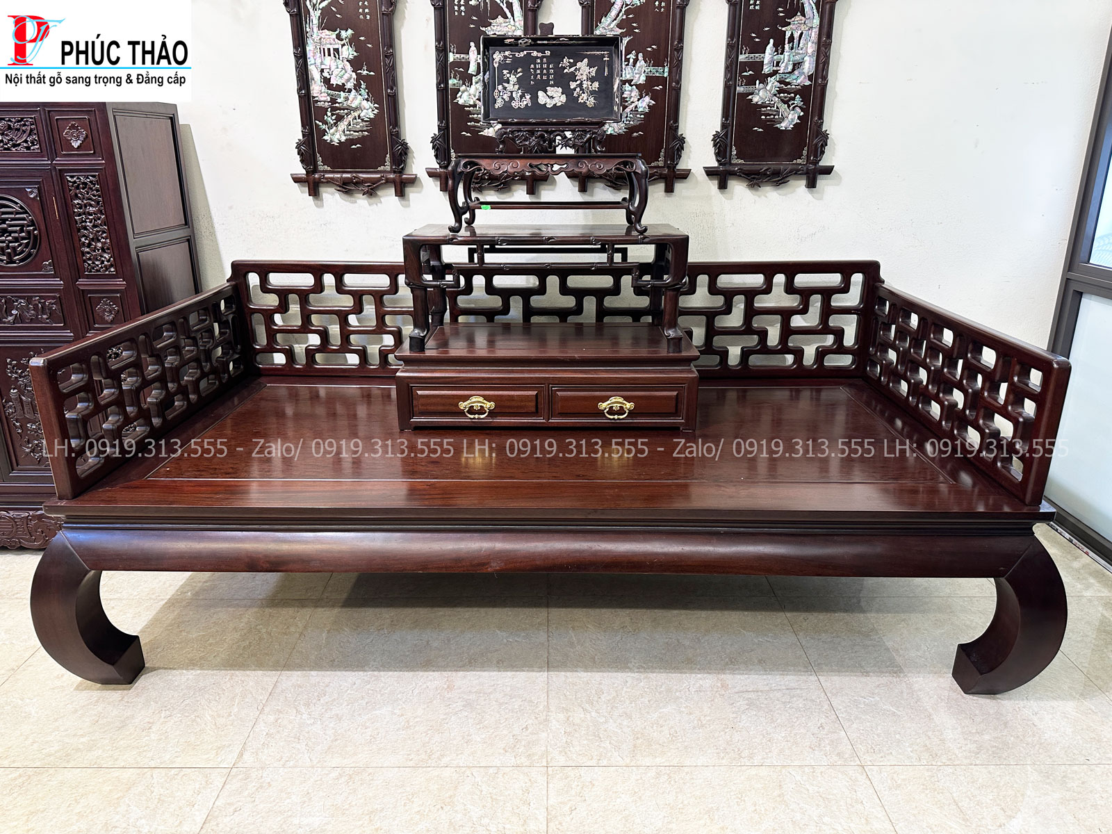 giường chạm triện La Hán giường chạm triện La Hán