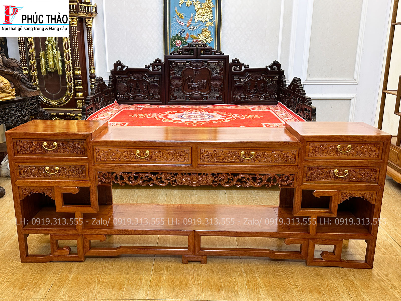 kệ tivi móc mỏ gỗ hương