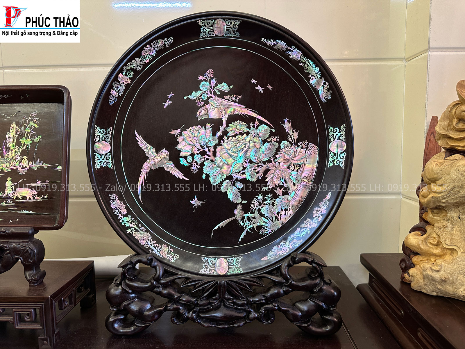 Thông tin kích thước tranh đĩa cẩn chim trĩ