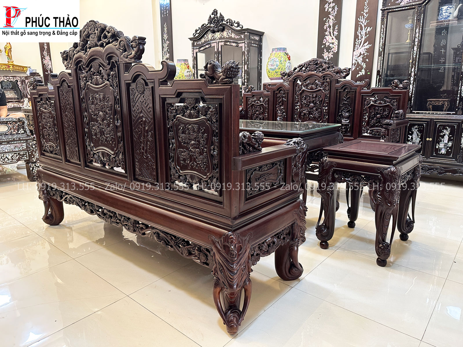 Thông tin kích thước bàn ghế ngũ lân chân voi Thông tin kích thước bàn ghế ngũ lân chân voi