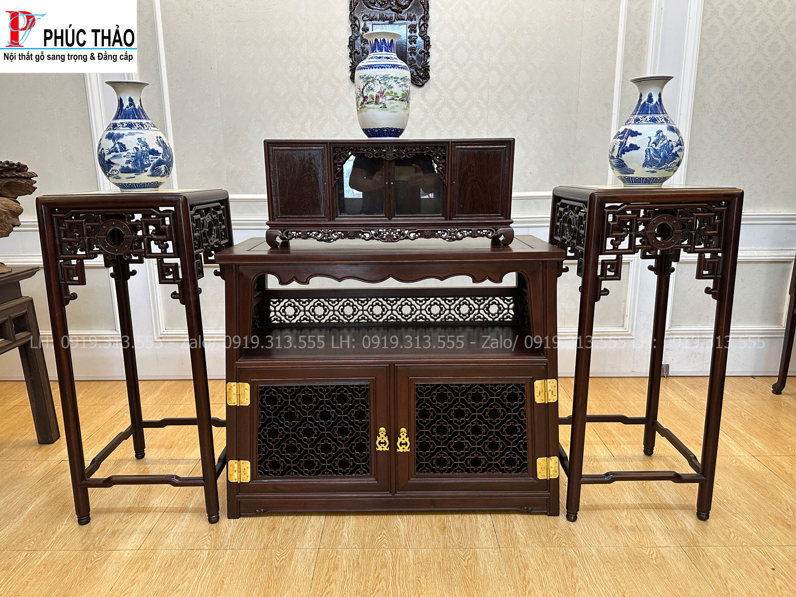 tủ bày đồ dáng chữ A gỗ gụ