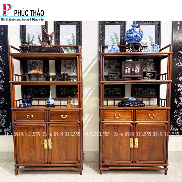 Cặp Tủ Bày Đồ Gỗ Gụ TBĐ12