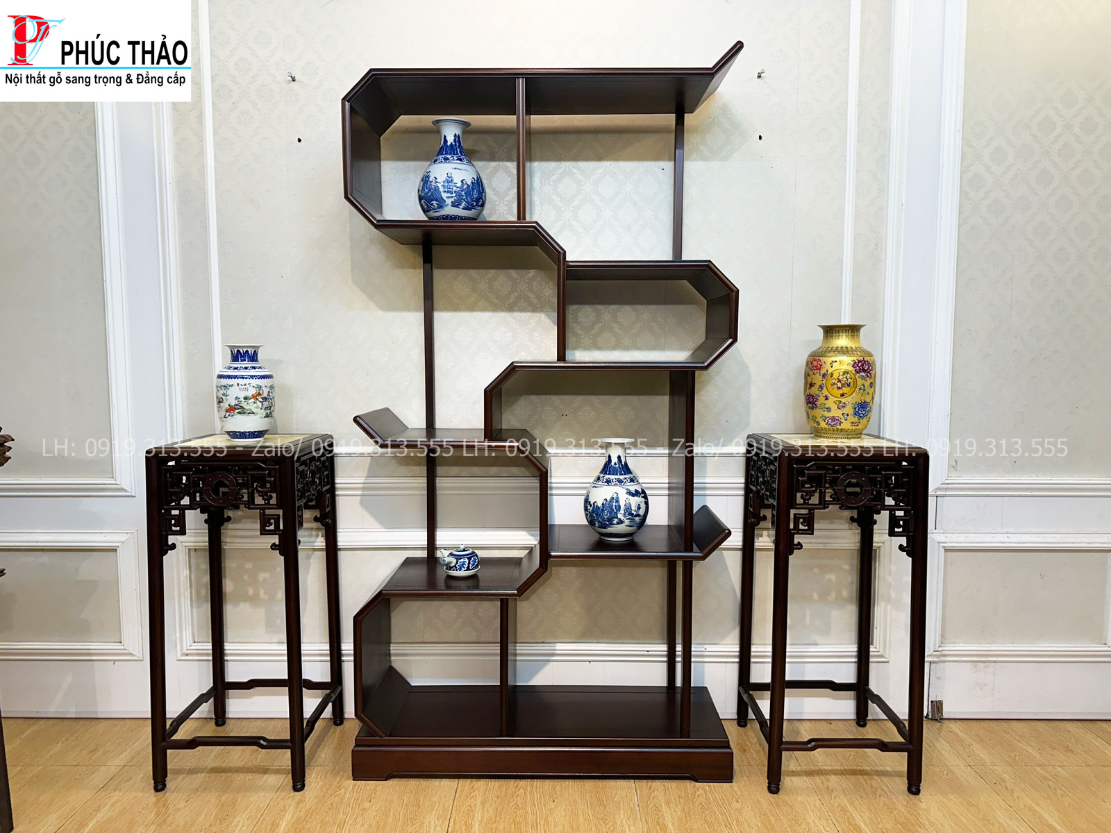 Tủ bày đồ gỗ phong cách Á Đông